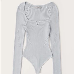 WHITE Abercrombie Long-Sleeve Ribbed Bodysuit